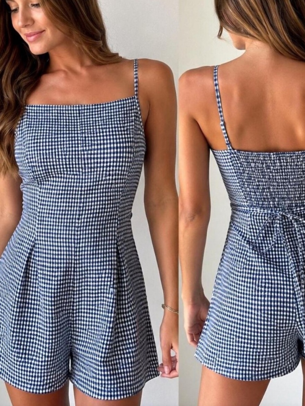 Caroline Constas Gingham Linen Blend Romper Size Small